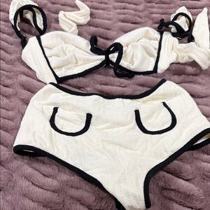 Montce Cream and Black swim set size medium